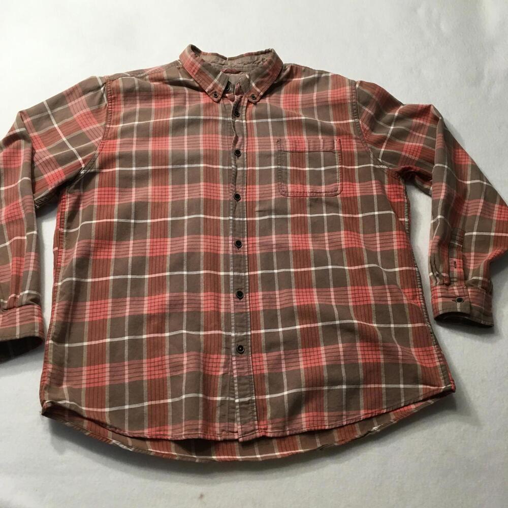 vintage Shirt Mens XL extra Large Orange Plaid Long Sleeve Cotton Chest Pocket